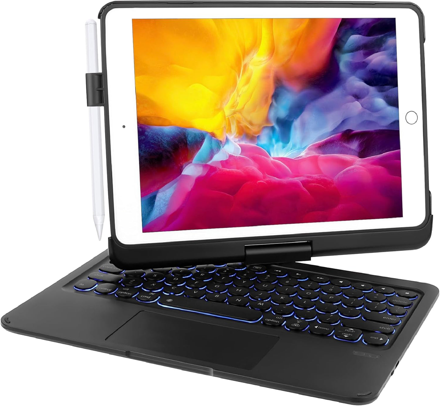 QUARK Keyboard Case for iPad Pro 9.7 inch 6th Gen / 5th Gen, 360° Rotatable Wireless Keyboard Case for iPad Air 2 & Air 1 with Multi-Touch Trackpad, Thin & Light, 7 Color Backlit (Black)