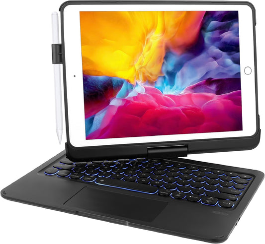 QUARK Keyboard Case for iPad Pro 9.7 inch 6th Gen / 5th Gen, 360° Rotatable Wireless Keyboard Case for iPad Air 2 & Air 1 with Multi-Touch Trackpad, Thin & Light, 7 Color Backlit (Black)