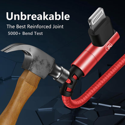 10ft iPhone Charger Cable,3Pack 90 Degree Lightning Cable, [Apple MFi Certified] Long Fast Charging Cord Compatible for iPhone 14/13/12/11/Pro/Max/Mini/X/Plus/8/7/6/Plus/ - Red