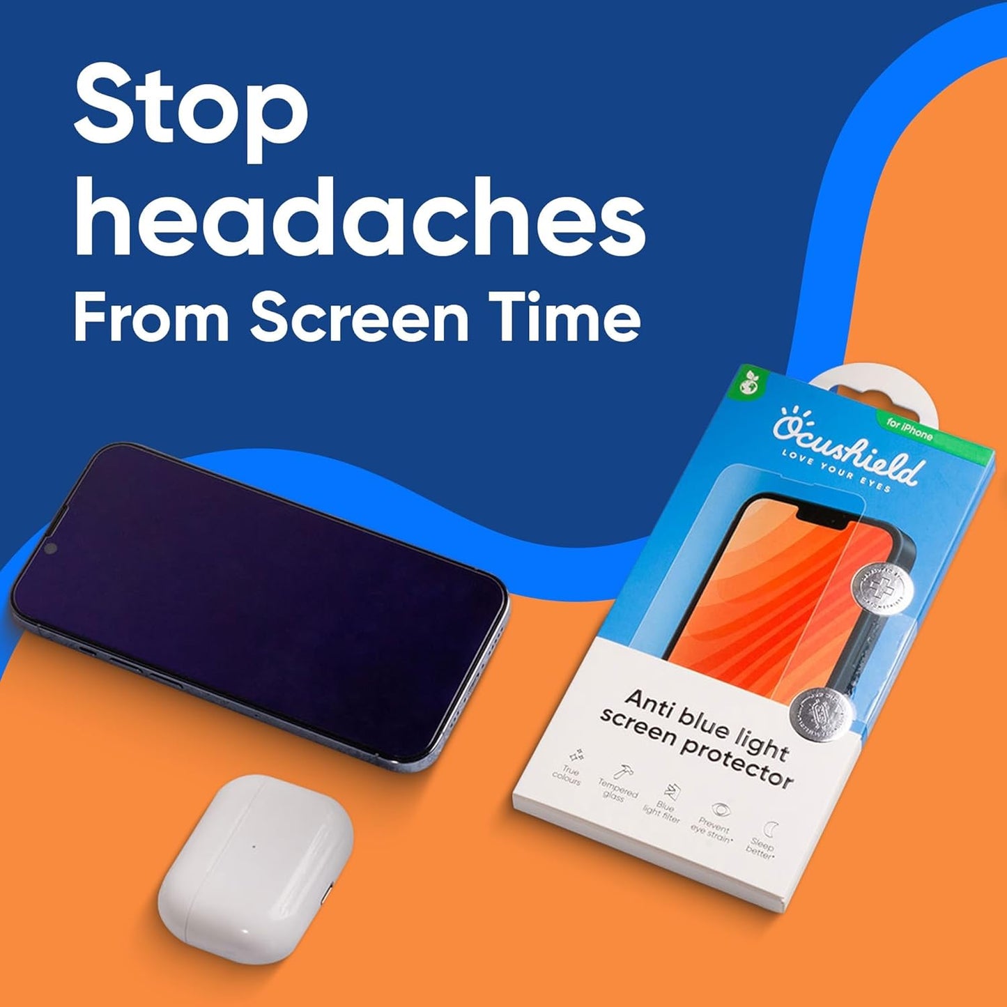 Ocushield Screen Protector for iPhone 17 Pro – Blue Light Tempered Glass, Blue Light Filter, 95% Transparency, Bubble-Free Install, Scratch-Resistant, Case Friendly