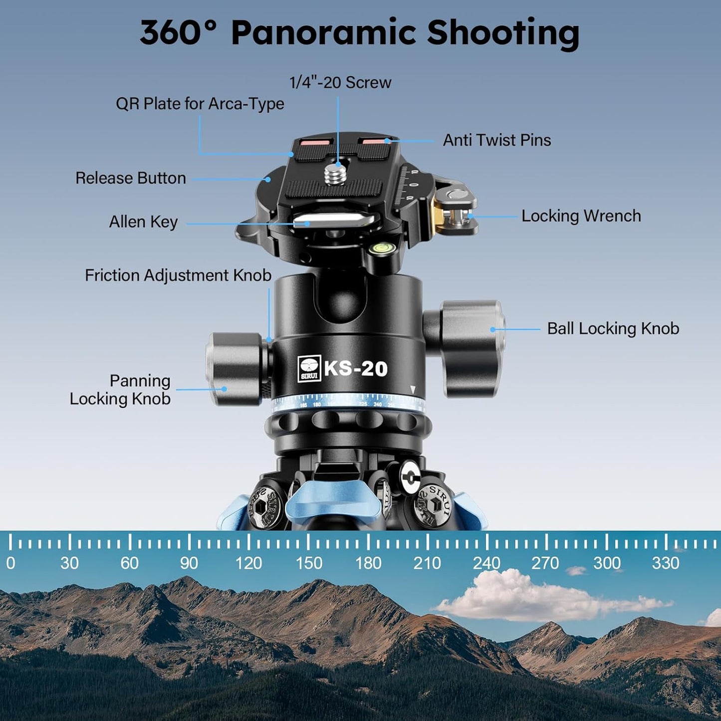 SIRUI 50.2" Carbon Fiber Travel Tripod, Compact Professional Camera Trippod with Low Profile Ball Head, Quick Release System, Load Up to 26.5lbs/12kg, AM-254+KS-20