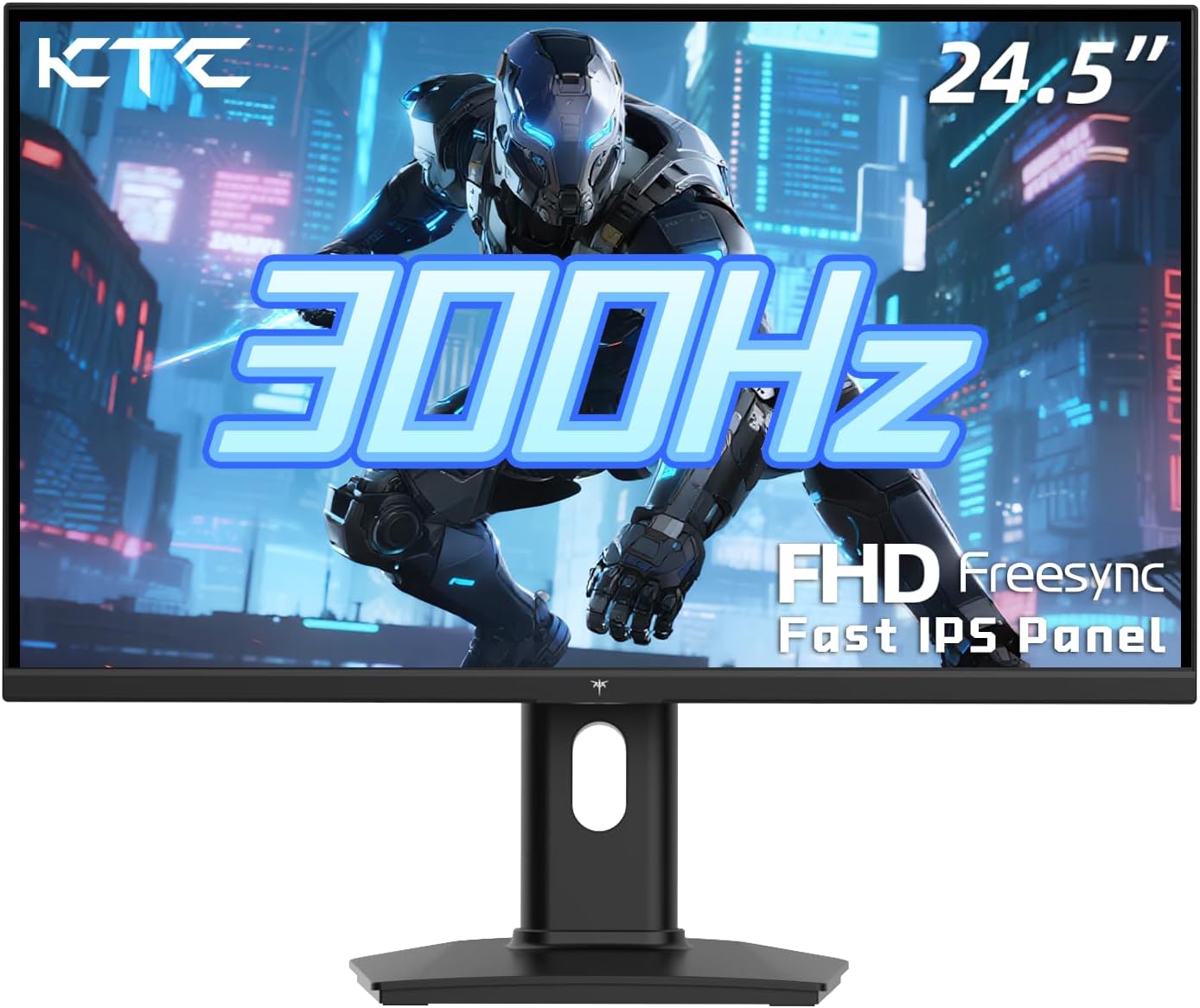 KTC 24.5 Inch 300Hz Gaming Monitor - FHD 1080P Fast IPS PC Monitor Gaming 1ms, Adaptive Sync, HDR, 240Hz Monitors Gamer with Display Port1.4x1 HDMI 2.0x2, 119% sRGB, VESA Mount, DP Cable, H25Y7