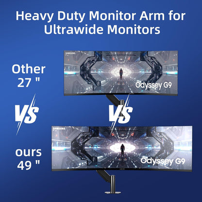 Pholiten Premium Aluminum Heavy Duty Monitor Arm，Ultrawide Monitor Arm,Full Motion Single Computer Mount for Computer Screens up to 49 inchs and 46.2lbs,Adjustable Clamp and Grommet Vesa Mount.