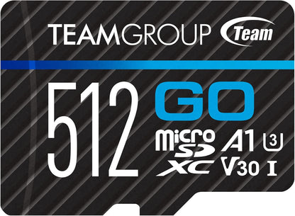 TEAMGROUP GO Card 512GB Micro SDXC UHS-I U3 V30 4K, R/W up to 100/90 MB/s for GoPro & Action Cameras High Speed Flash Memory Card with Adapter for Outdoor, Sports, 4K Shooting TGUSDX512GU303