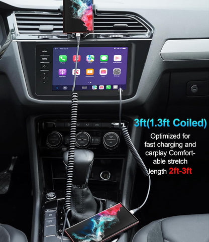 Coiled USBC to USBC Cables for Car 3FT/5FT, USB C to USB C Fast Charging Cables Short Type C Cord for iPhone 16/15/Pro/Plus/Pro Max/Samsung Galaxy S23, Compatible All Type C Devices-Silver 2Pack