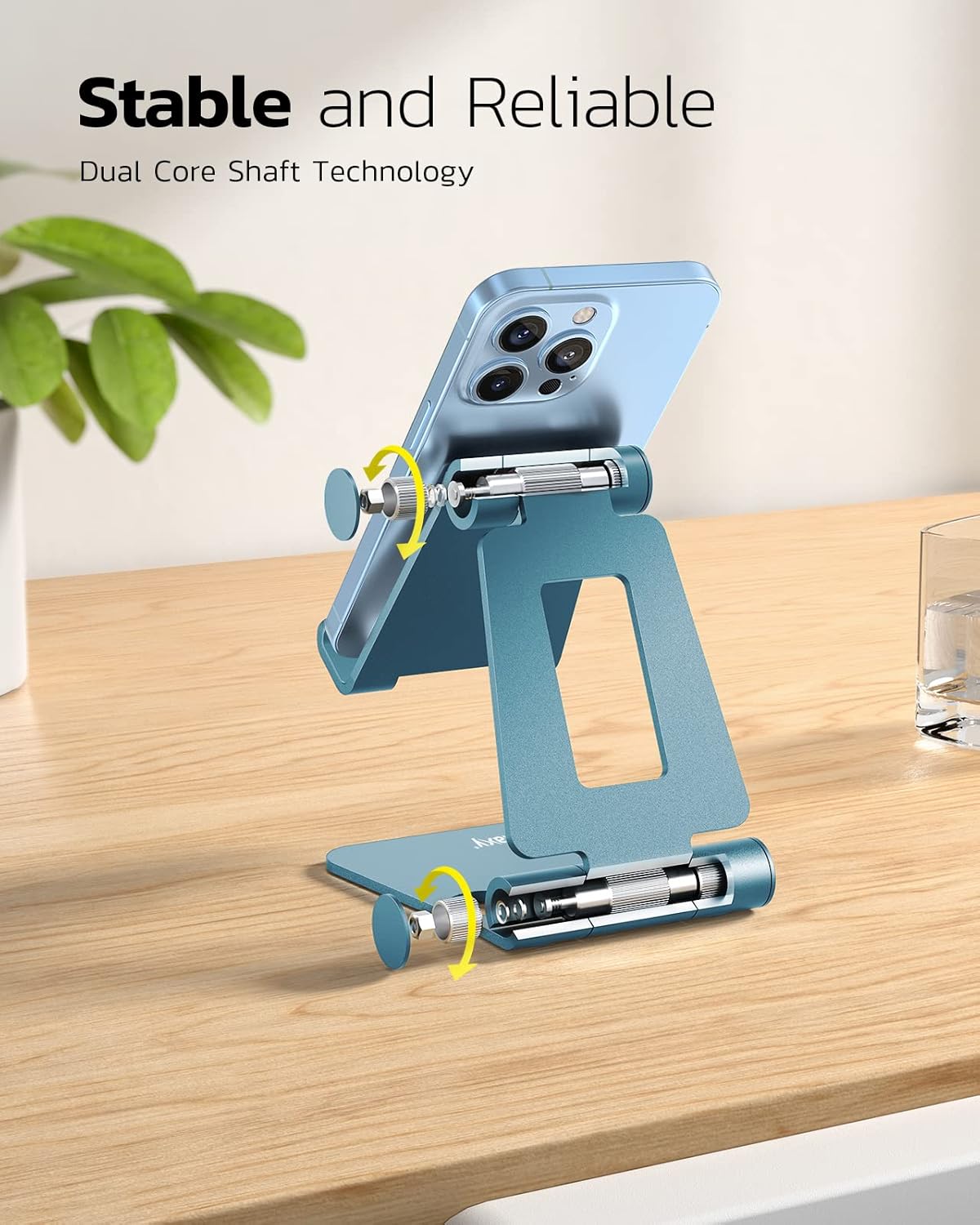 Nulaxy Dual Folding Cell Phone Stand, Fully Adjustable Foldable Desktop Phone Holder Cradle Dock Compatible with iPhone 17 16 15 14 13 12 11 Pro Max Xs Xr X 8, Nintendo Switch, All Phones - Blue