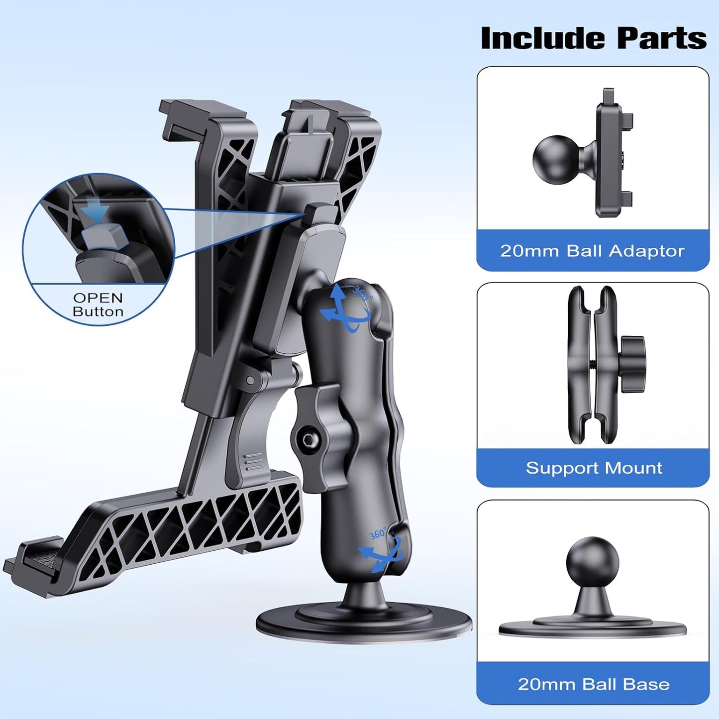 OHLPRO Tablet Wall Mount, Sticky iPad Holder, Damage-Free Adhesive Wall Dock for iPad, Galaxy Tab, and 7-11" Tablets, 360° Rotation Tablet Holder for Car, Bed, Yoga, Kitchen