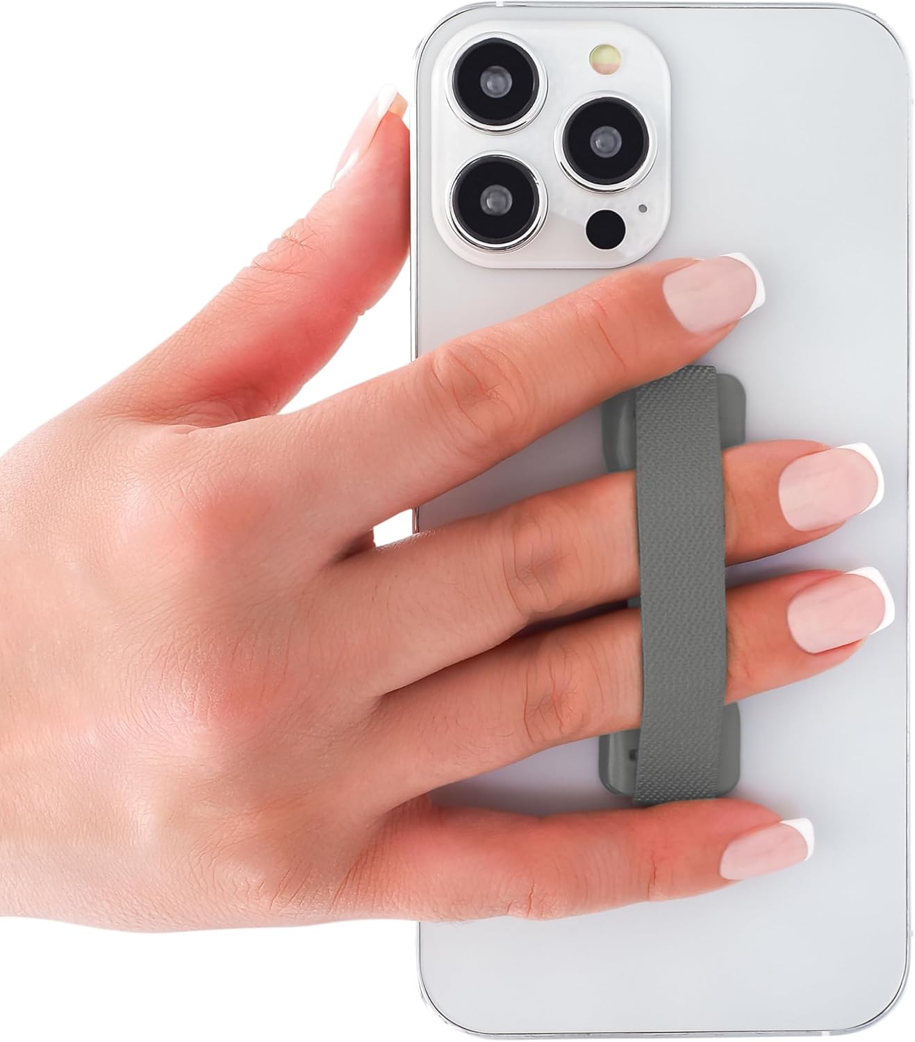 LOVEHANDLE Universal Phone Grip for Smartphones & Mini Tablets - Phone Holder for Hand - Wireless Charging Compatible - Made in The USA - Solid Silver