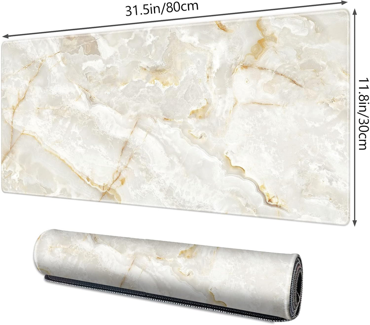 Galdas Large Mouse Pad Marble Pattern XXL XL Large Mouse Pad Mat Long Extended Mousepad Desk Pad Non-Slip Rubber Mice Pads Stitched Edges Thin Pad (31.5x11.8x0.12“)