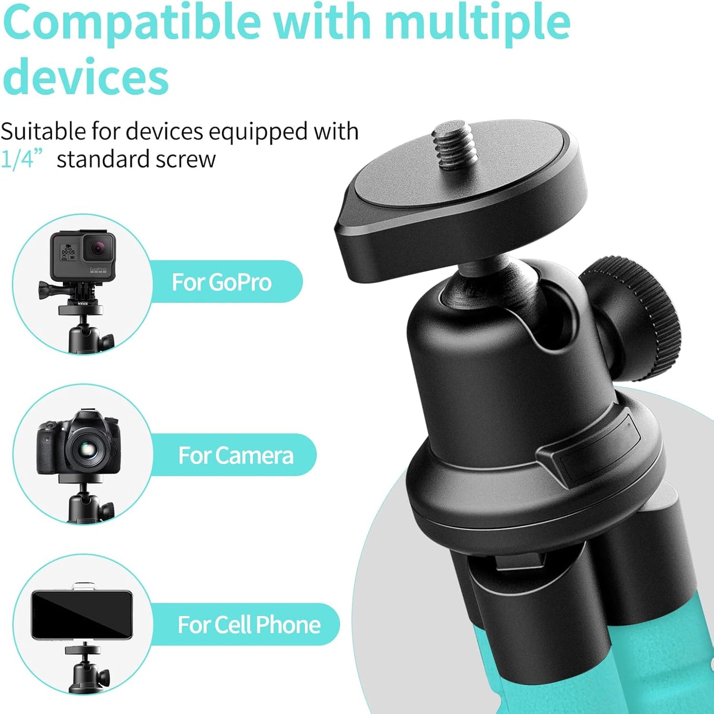 Aureday Phone Tripod, Flexible Tripod for iPhone and Android, Portable with Wireless Remote and Clip for Video Recording/Vlogging/Selfie (Blue)