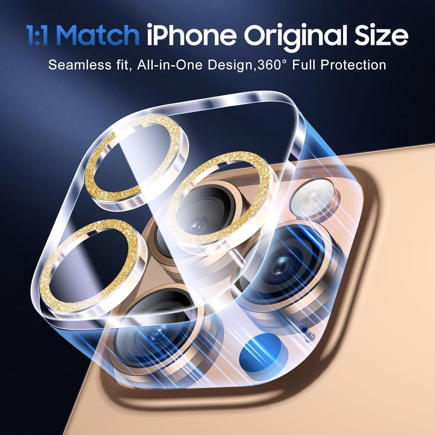 UniqueMe for 3 Pack iPhone 16 Pro/iPhone 16 Pro Max Camera Lens Protector - [Drop Protection] [Case Friendly] 9H Tempered Glass Camera Cover Screen [Update New Version] - Gold