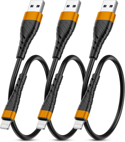 OIITH MFi Certified Short for iPhone Charger Cable 3 Pack 1 Ft, 12 inch for Lightning Charging Cord, Fast 2.4A for iPhone Data Cord Compatible with iPhone12/11/XS/Max/XR/X/8/8P/7P/6/iPad - Orange