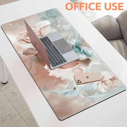 Mouse Pad Large Rose and Leaves Non-Slip Game Desk Mat with Stitched Edge Laptop Keyboard Desk Pad for Work Home Gaming (35.4 x 15.7 Inches)