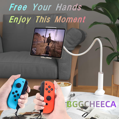 K-MT【38.7inch/98cm】 Tablet Phone Holder Table Desk Gooseneck Mount, Mount Holder Clip with Grip Flexible Long Arm Compatible for ipad iPhone/Switch/Samsung Tabs/Kindle Fire HD K-MT (White)