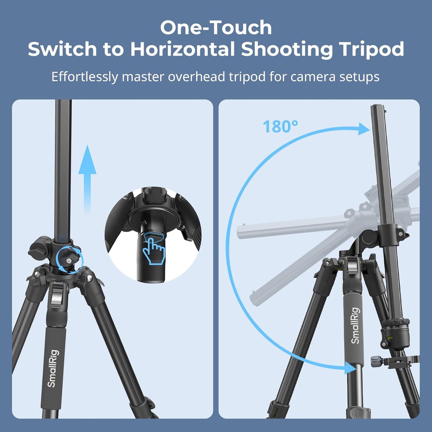 SmallRig CT25 64.5"/164cm Horizontal Overhead Tripod for Camera with Smartphone Holder & Carrying Bag, 22lb Max Load Aluminum Horizontal Camera Tripod for Overhead Shots