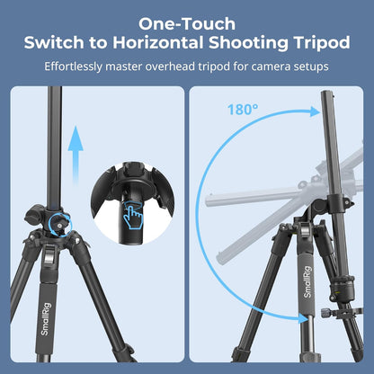 SmallRig CT25 64.5"/164cm Horizontal Overhead Tripod for Camera with Smartphone Holder & Carrying Bag, 22lb Max Load Aluminum Horizontal Camera Tripod for Overhead Shots