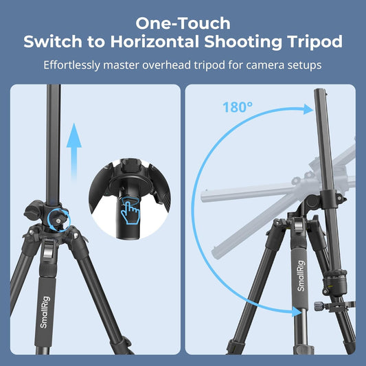SmallRig CT25 64.5"/164cm Horizontal Overhead Tripod for Camera with Smartphone Holder & Carrying Bag, 22lb Max Load Aluminum Horizontal Camera Tripod for Overhead Shots