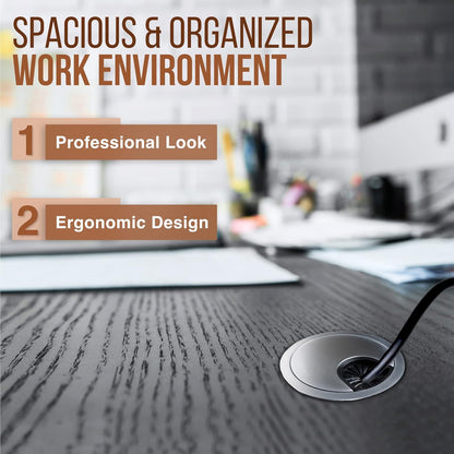 MAHDPRO Metal Desk Grommet 2 Inch (50 mm) Pack of 2-Silver (Pearl Chrome) Zinc Alloy Metallic Desk Cord Hole Cover to Arrange Cables & Wires Through Computer Table