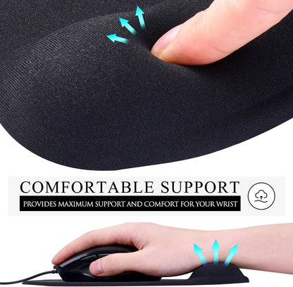 JIKIOU Mouse Pad, 2 Pack Ergonomic Mouse Pads with Comfortable Gel Wrist Rest Support and Smooth Cloth, Non-Slip PU Base for Easy Typing Pain Relief Durable and Easy to Clean Small Black