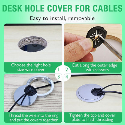 2 Pcs Desk Grommet 2-3/8" / 60 mm, Desk Cord Hole Cover, Cable Grommet Metal Zinc Alloy Materilal, Desk Hole Grommet for Home & Office Pc, Detachable Cable Cord Organizer-Brushed Silver