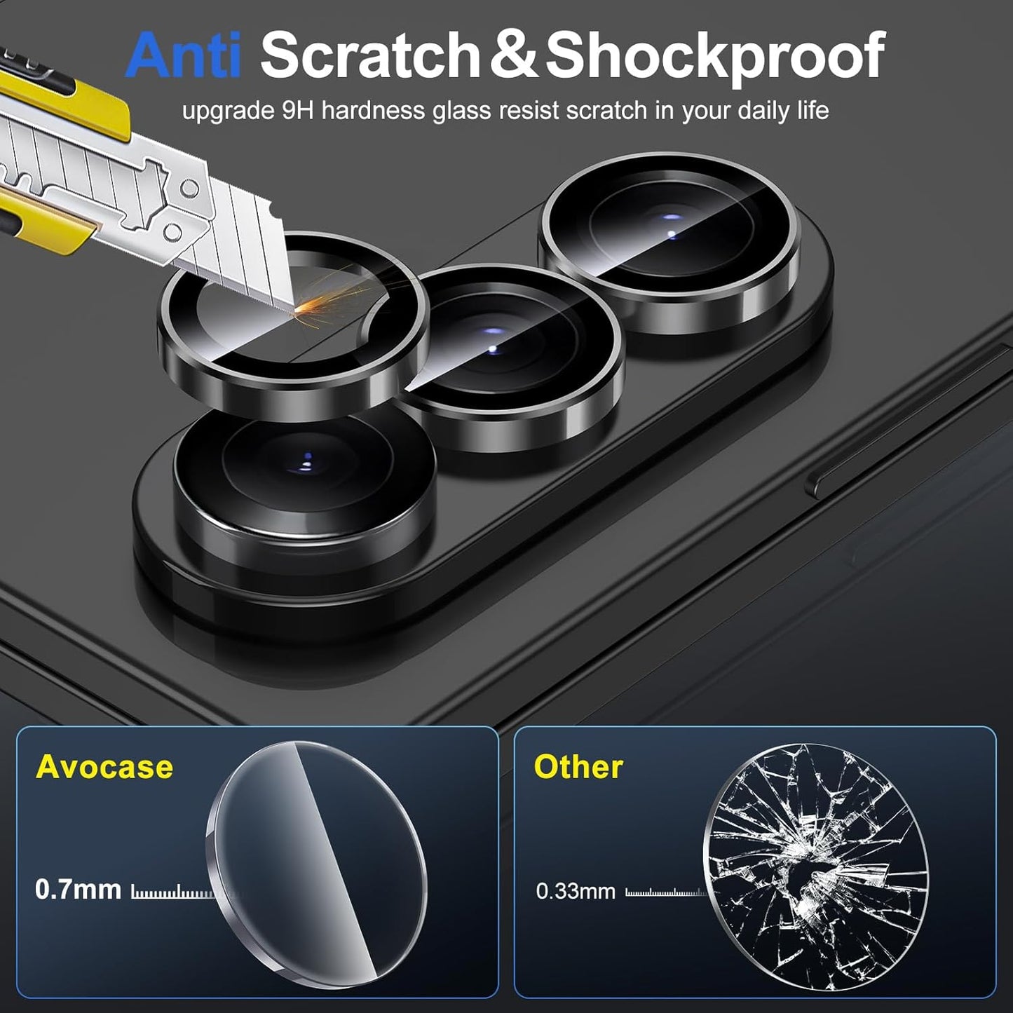 for Samsung Galaxy Z Fold 7 Camera Lens Protector, Individual Metal Ring Tempered Glass Lens Cover, [Strong Adsorption] Scratch Resistant Ultra-Thin HD Clear Lens Cover, 1 Set-Black Ring