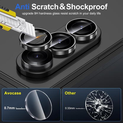 for Samsung Galaxy Z Fold 7 Camera Lens Protector, Individual Metal Ring Tempered Glass Lens Cover, [Strong Adsorption] Scratch Resistant Ultra-Thin HD Clear Lens Cover, 1 Set-Black Ring
