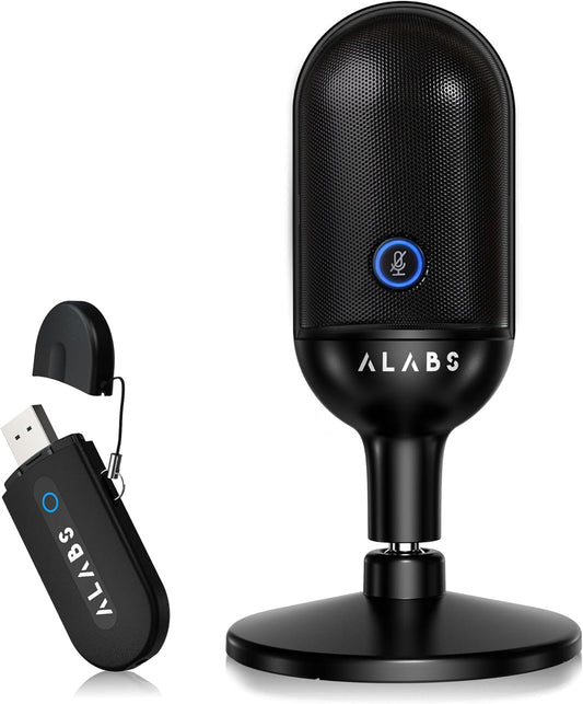 ALABS USB Wireless Cardioid Condenser Microphone for Podcast,Gaming and Home Office,100ft Signal Transmission Distance,Streaming Mic with LED Quick Mute Indicator and Noise Cancelling for PC,Mac