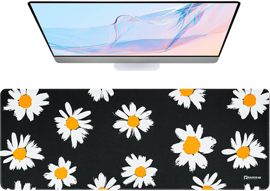 RAINYEAR Large Gaming Mouse Pad(31.5 x 11.8 Inch), Computer Mousepad with Anti-Slip Rubber Base, Smooth Large Keyboard Mouse Pad Mat for Gamer, Office, Home, Black Daisy