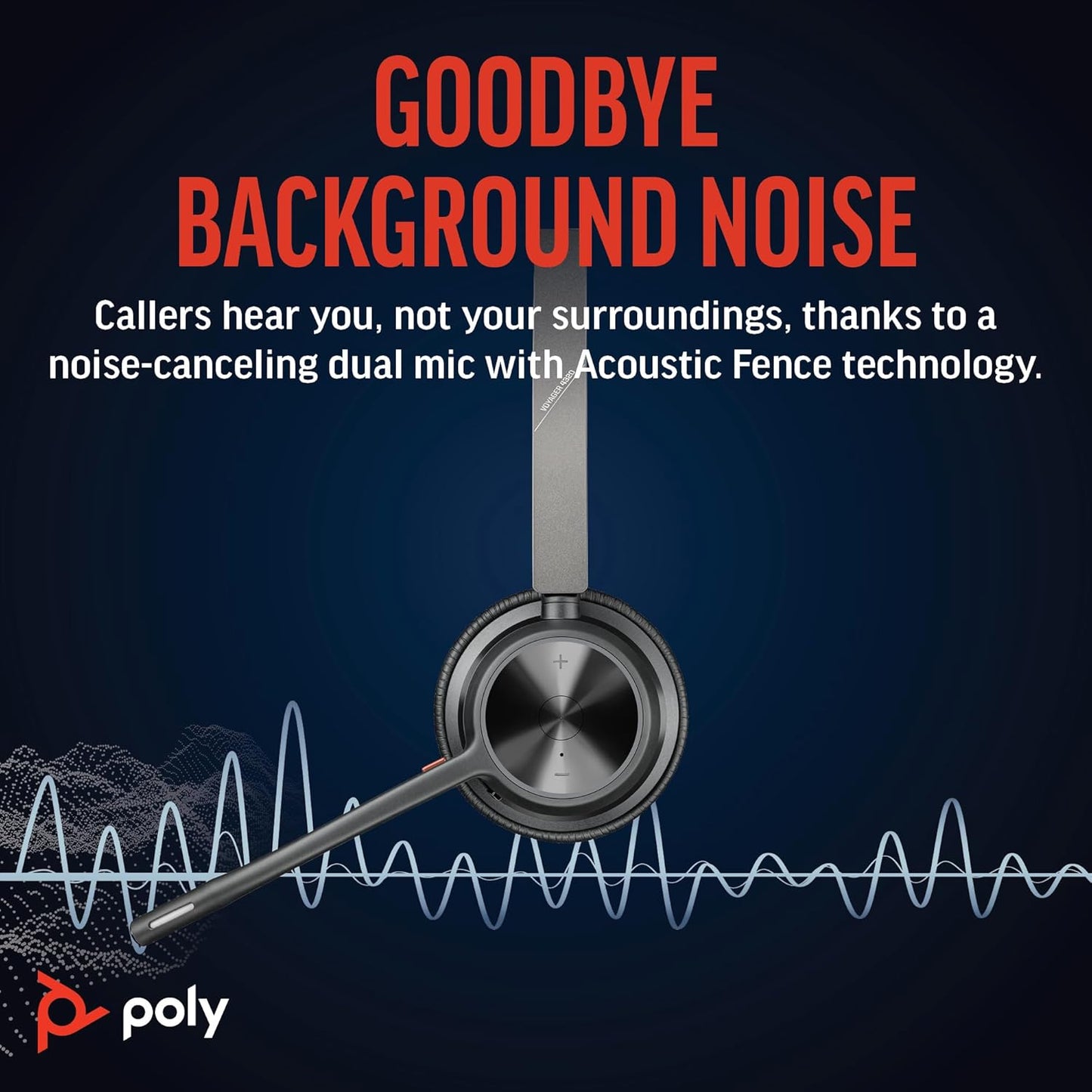 Poly Voyager 4320 UC Wireless Headset & Charge Stand (Plantronics) - Stereo Headphones w/Noise-Canceling Boom Mic - Connect PC/Mac/Mobile via Bluetooth - Works w/Teams, Zoom, & More - Amazon Exclusive