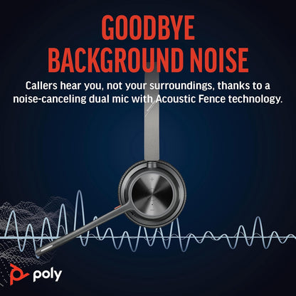 Poly Voyager 4320 UC Wireless Headset & Charge Stand (Plantronics) - Stereo Headphones w/Noise-Canceling Boom Mic - Connect PC/Mac/Mobile via Bluetooth - Works w/Teams, Zoom, & More - Amazon Exclusive