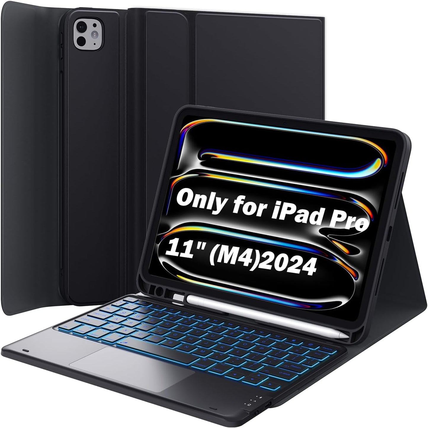 GreenLaw for iPad Pro 11 inch Case with Keyboard(M4) 2024, Detachable Wireless Keyboard Case, Stain-Resistant Surface, 7-Color Backlit, Multi-Touch Trackpad, 2 Device Connection, Black