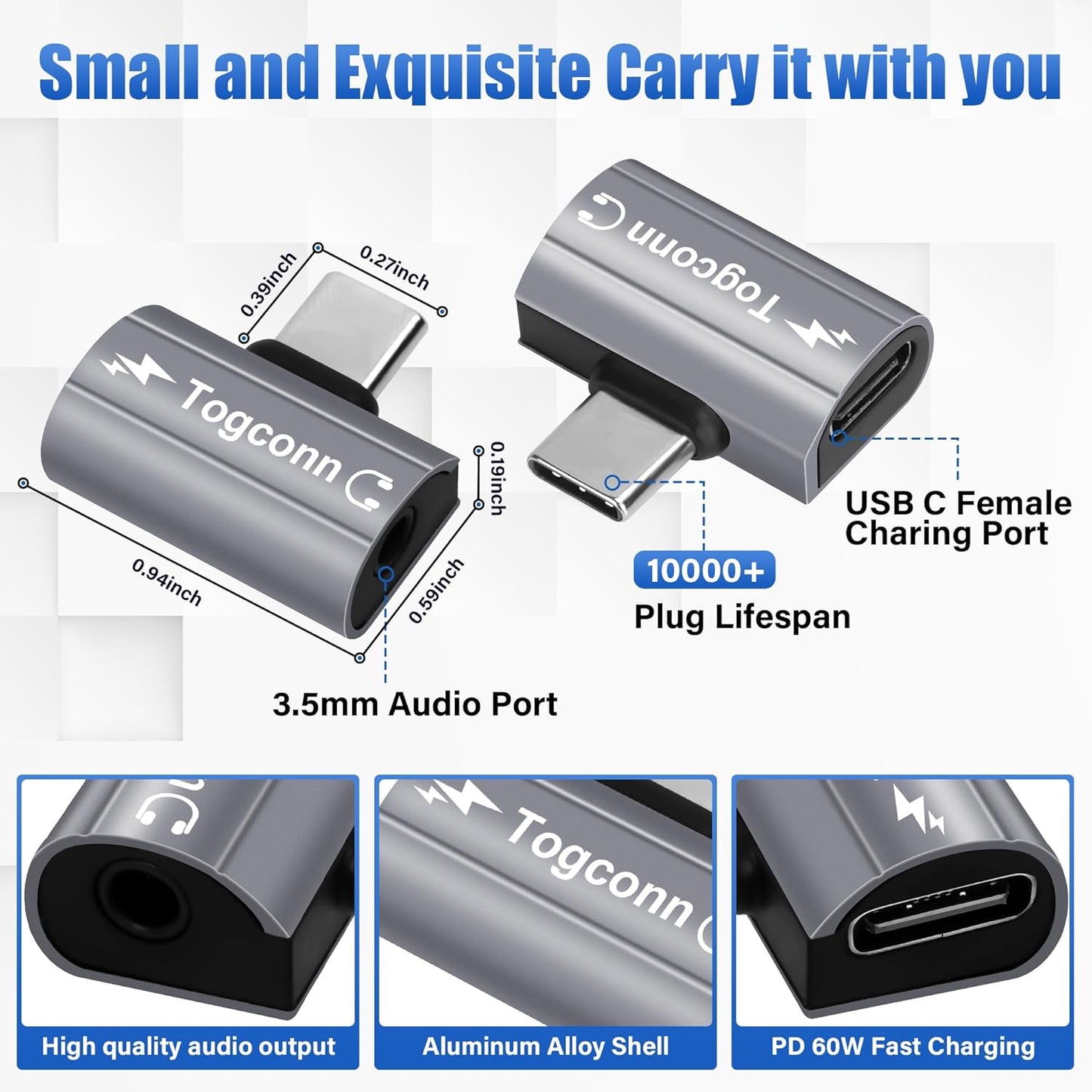 USB C to 3.5mm Aux Headphone and Charger Adapter Splitter, 2 in 1 USB Type C Male to Aux Audio Jack with PD 60W Fast Charge Port for iPhone 15 Pro Max, Galaxy S24/23 Ultra, iPad Pro, Pixel 8