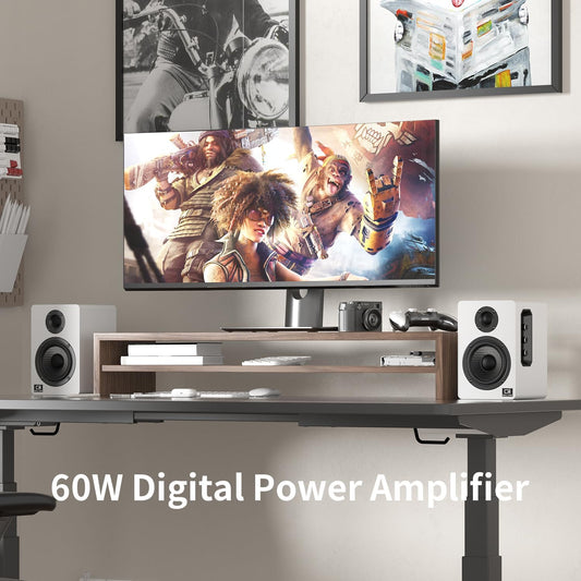 Harmony H2 60W Desktop Speakers with DSP, Bluetooth 5.3, 24-Bit Optical, USB-C, AUX, Silk-Dome Tweeter, Carbon-Fiber Woofer, for Computer, PC Monitor, Gaming (White)