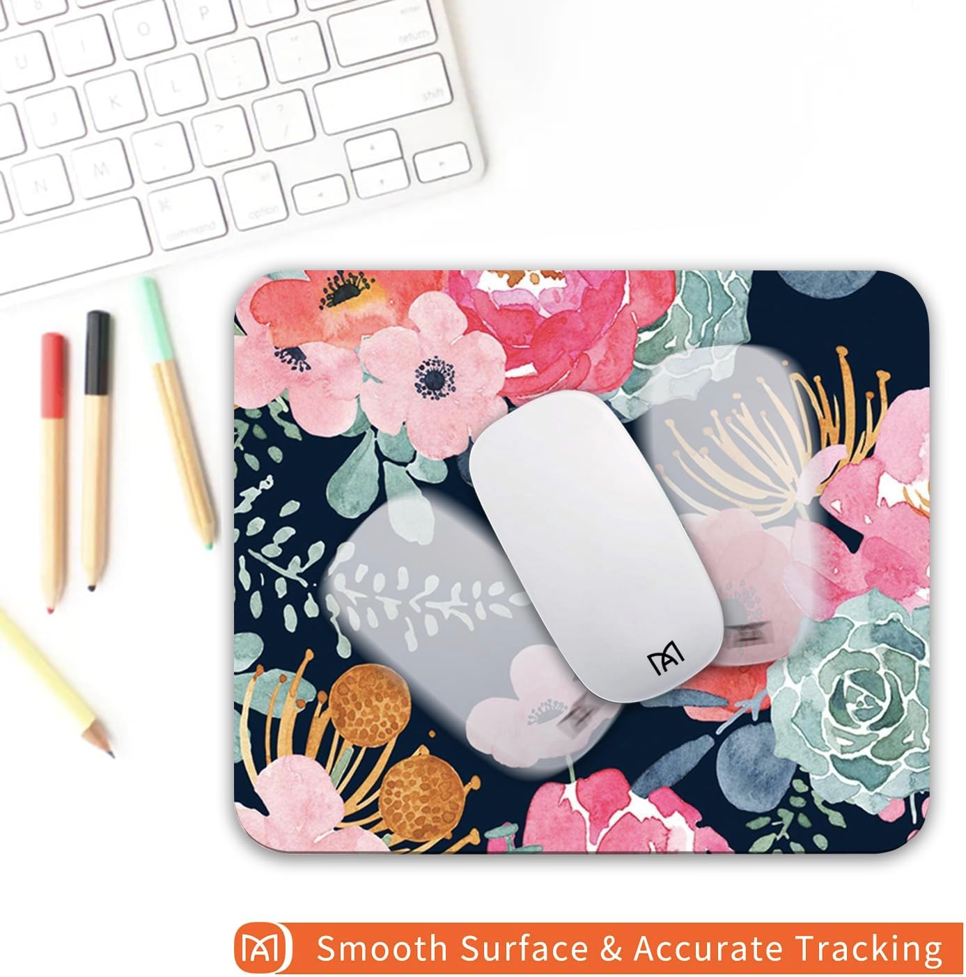 Square Mouse Pad Pink Flower, Personalized Premium-Textured Custom Mouse Mat Design, Washable Mousepad Cloth, Non-Slip Rubber Base Computer Mouse Pads for Wireless Mouse