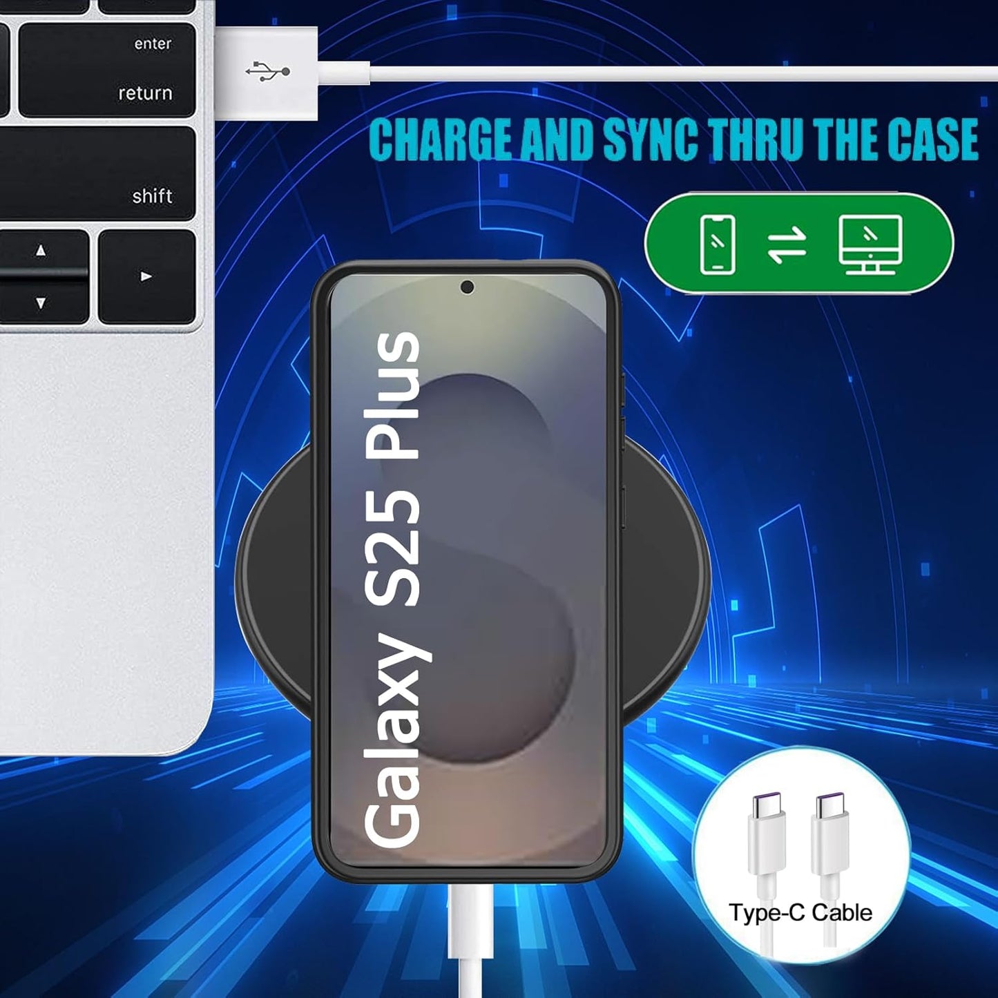 Battery Case for Galaxy S25 Plus, [12000mAh] Slim Portable Protective Fast Charging Case Backup Power Bank Battery Case Compatible with Galaxy S25 Plus-6.7 inch-Black