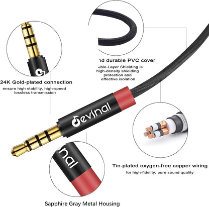 Devinal 3.5mm TRRS Headphone Extension Cable, 1/8" inch Female 4-Pole to Male Extension Cord, Mini-Jack Aux Stereo Audio Connector 3.3Ft/1M (2 Pack)