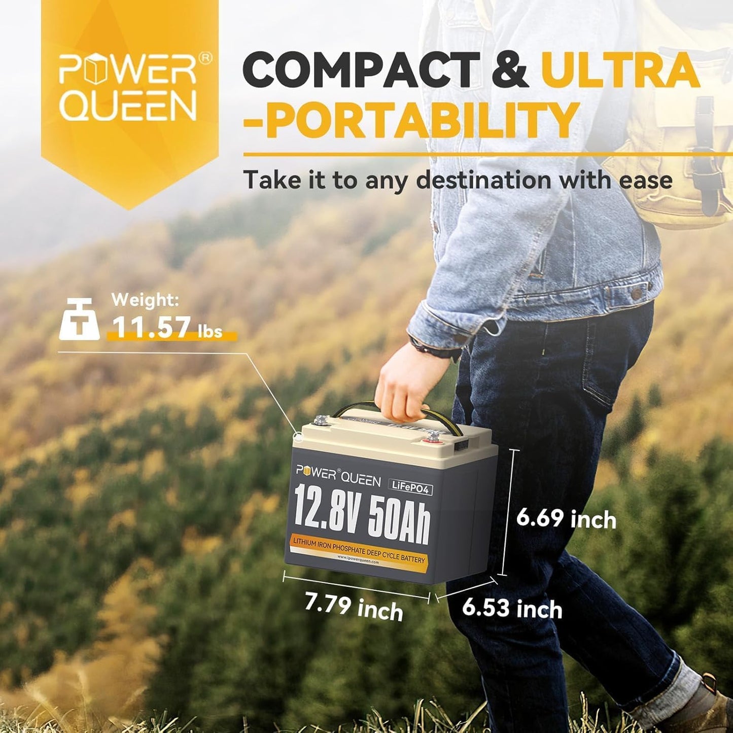 Power Queen 12V 50Ah LiFePO4 Battery with 14.6V 10A LiFePO4 Battery Charger, Built-in 50A BMS, Fast and Fully Charged, 15000+ Cycles, Perfect for Kayak Trolling Motor, RV Trailer, Solar Application
