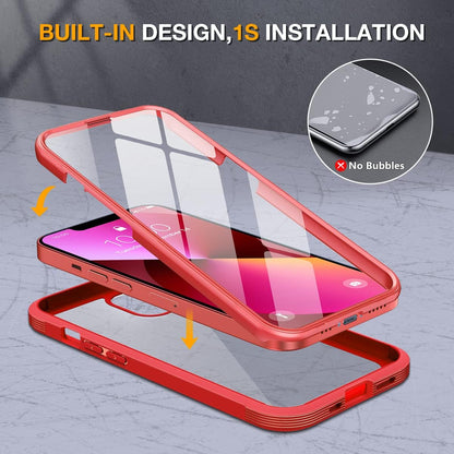 Miracase Compatible with iPhone 13 case 6.1 inch, 2021 Upgrade Full-Body Glass Clear Case Bumper Case with Built-in 9H Tempered Glass Screen Protector for iPhone 13-Red