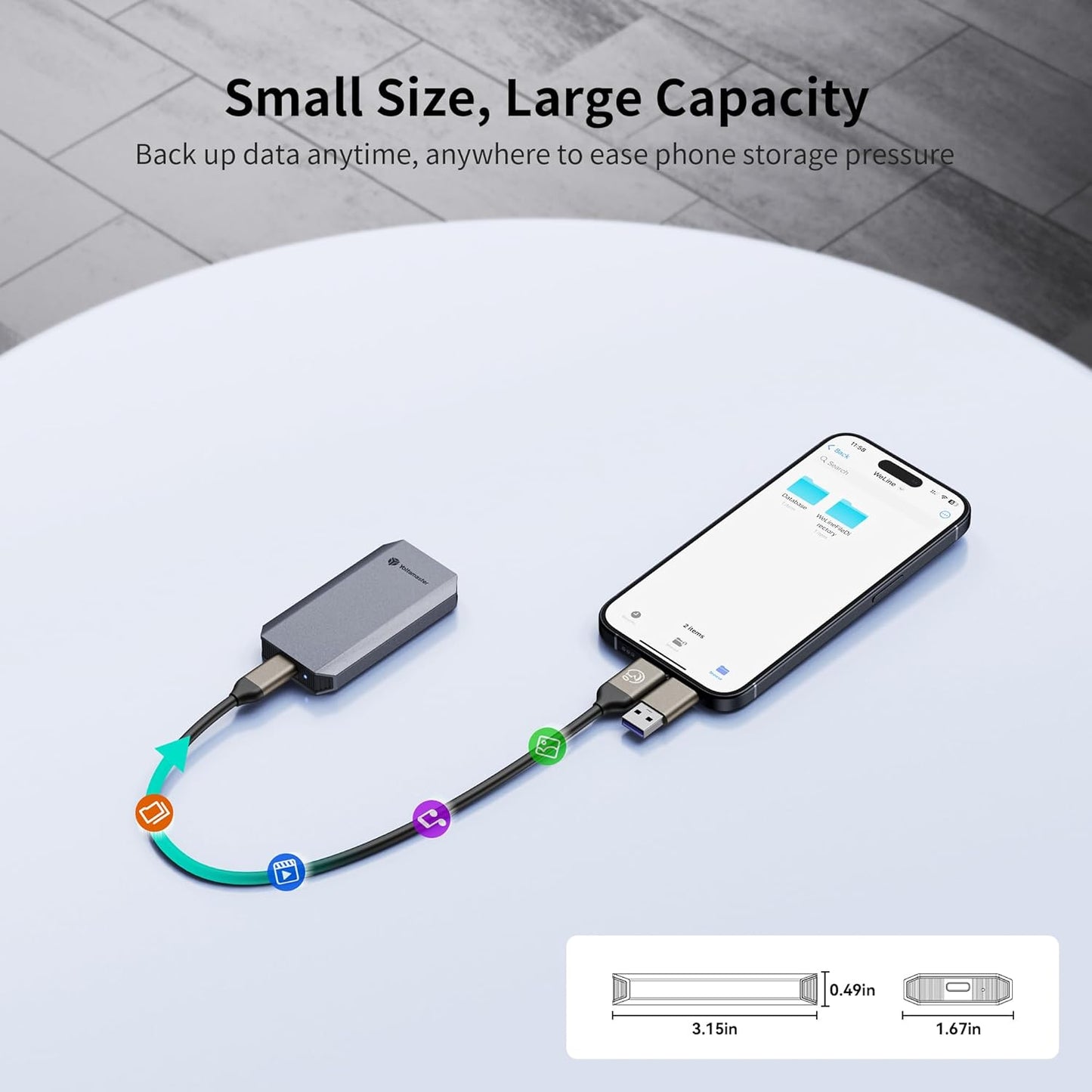 Yottamaster 512GB External SSD, Up to 460MB/s 2 in 1 USB C Cable & Lanyard Portable Solid State Drives, Supports 4K ProRes HDR Compatible with iPhone 16 Pro Max, Smartphone, Tablet, Laptop