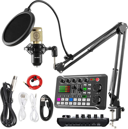 SINWE Podcast Microphone Bundle, BM-800 Condenser Mic with Live Sound Card Kit, Podcast Equipment Bundle with Voice Changer and Mixer Functions for PC Smartphone Studio Recording & Broadcasting