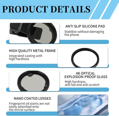 52mm CPL Filter for Phone Camera Clip Kit, Universal Phone Polarizing Filter Attachment Compatible with iPhone 16/15 / 14/13 Series, Polarizer to Enhance Vibrant Color and Reduce Glare