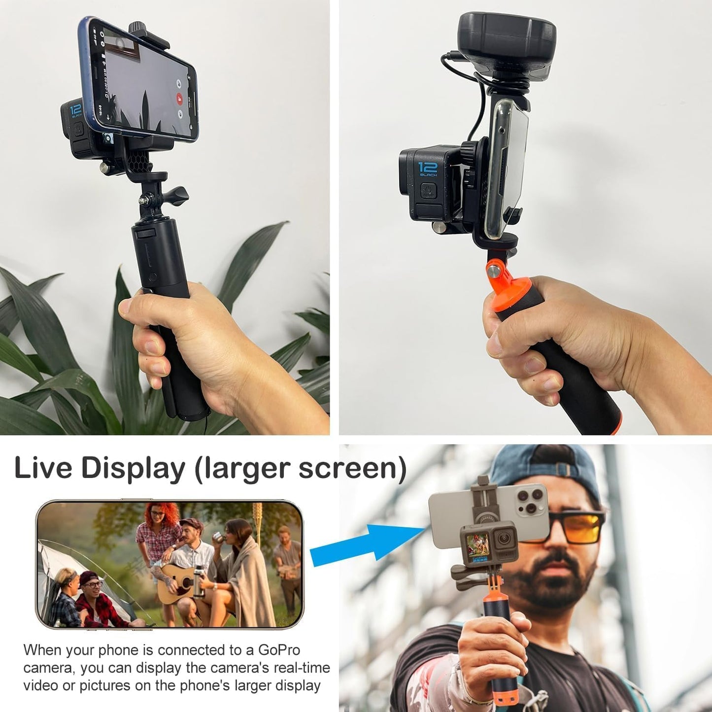 Suptig Phone Holder for Tripod, Action Camera Tripod Mount Adapter Compatible for iPhone, Gopro, DJI Action, Insta 360, Akaso, Mic, LED Light Photography Accessories