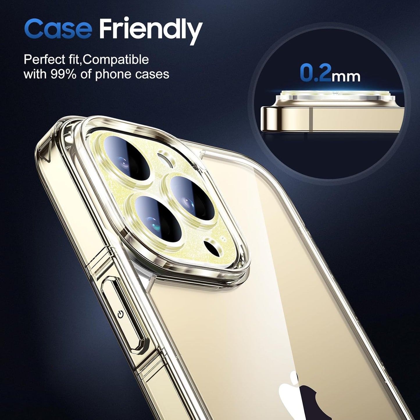 UniqueMe 3 Packs Compatible for iPhone 14 Pro Max/iPhone 14 Pro Camera Lens Protector Acrylic [Not Glass],[Case Friendly][Scratch-Resistant][Night Shooting Mode]-Glitter Golden