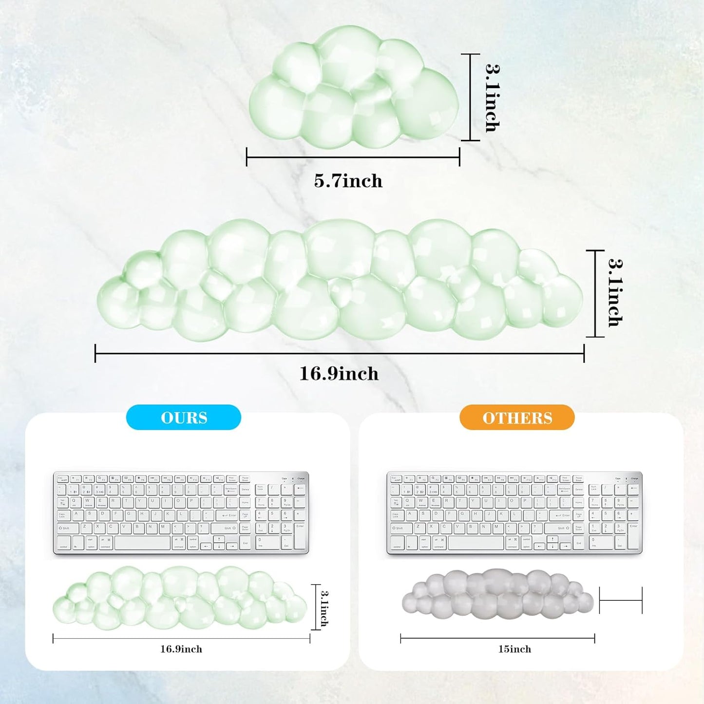 Gel Cloud Keyboard and Mouse Wrist Rest, Cute Wrist Support and Arm Support Keyboard Rest for Keyboard and Mouse Typing Pain Relief，Suitable for Office/Computer/Laptop/Gaming （Green）