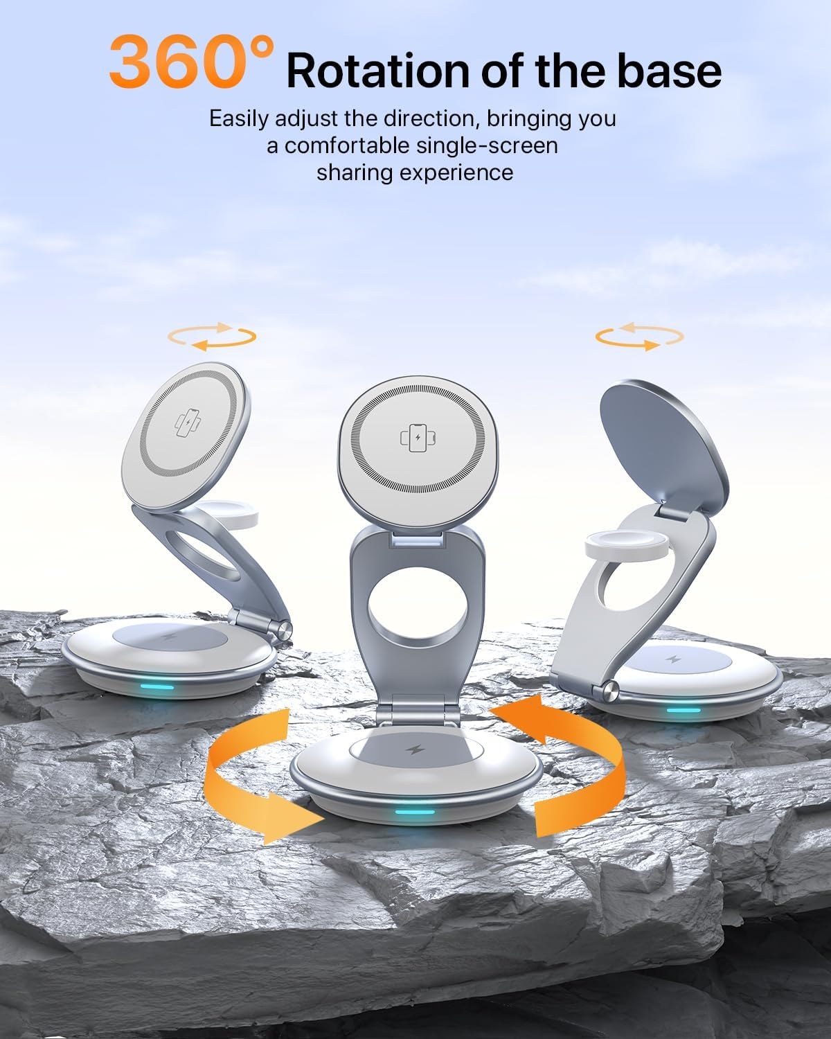 EXW Wireless Charging Station for Magsafe, 3 in 1 Foldable Charger for iPhone 16/15/14/13/12 Series, Apple Watch & AirPod (30W Charger Included)