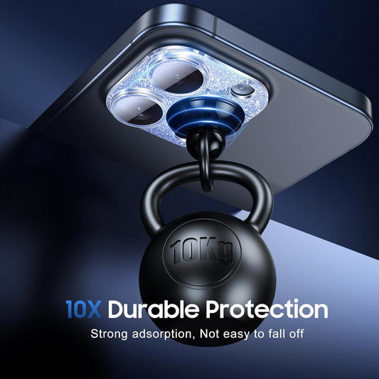 UniqueMe for 3 Pack iPhone 15 Pro/iPhone 15 Pro Max Camera Lens Protector, [Drop Protection] [Case Friendly] Camera Cover Screen [Update New Version] - Intergrated Glitter Blue