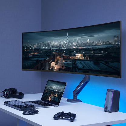 AVLT Single 27”-45” RGB Gaming Monitor Arm Desk Mount Built-in 20 Lighting Modes Touch Button Control Fits Flat/Curved/Ultrawide Screens Height Swivel Tilt Rotation Adjustable Stand -Dark Gray