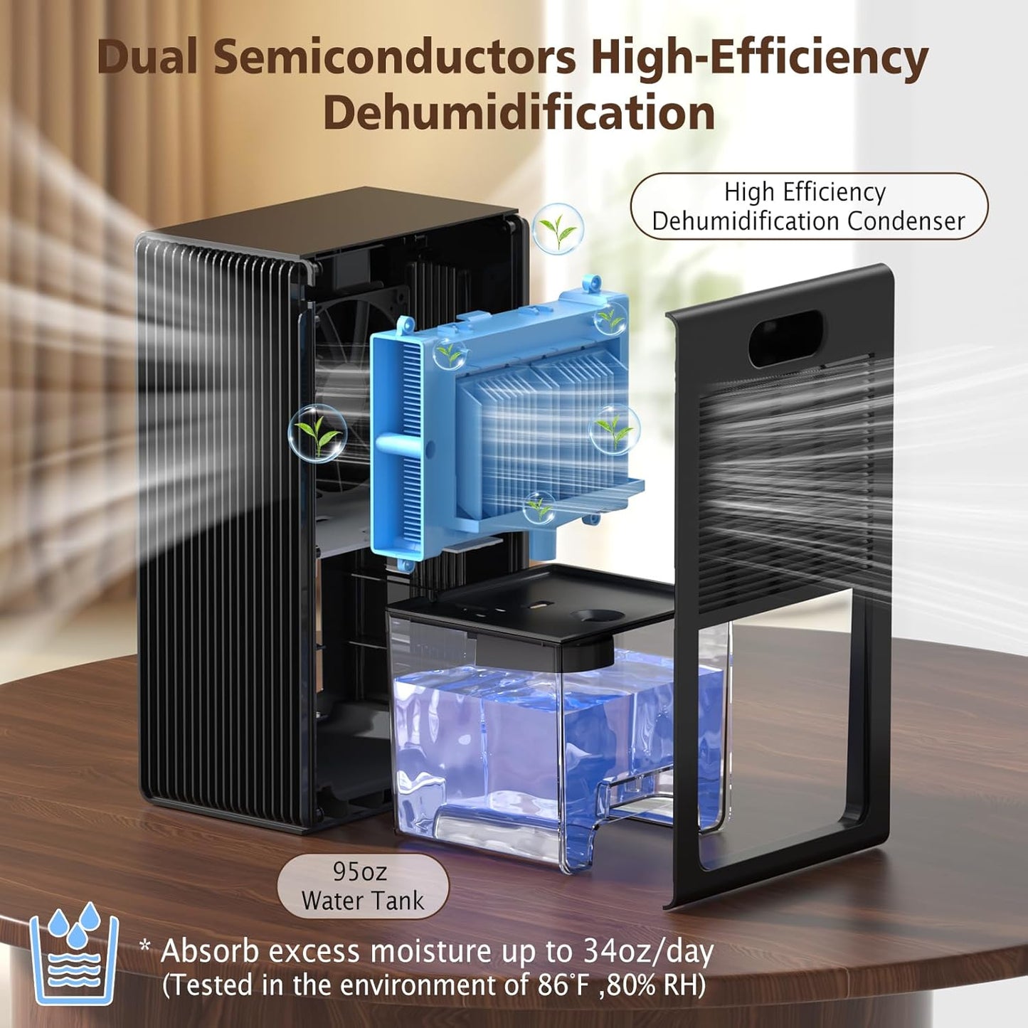 NineSky Dehumidifiers for Home, 95 OZ Water Tank, (1000 sq.ft) Dehumidifiers for Bathroom Bedroom Basement with Auto Shut Off,7 Colors LED Light(Black)