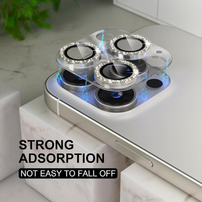 Choiche Compatible for iPhone 16 Pro/iPhone 16 Pro Max Camera Lens Protector, Bling Camera Cover with 9H Tempered Glass Lens Screen Protector Metal Ring Accessories (Clear-Titanium Natural)