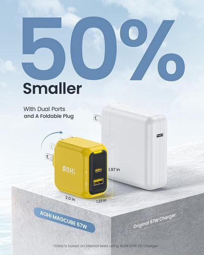 USB C Charger, AOHI 67W GaN+ PD Fast Charger Block for MacBook Pro/Air,iPad Pro,Galaxy S22/S21, iPhone 15 Pro Max/14 Plus/13/12 (Amber)